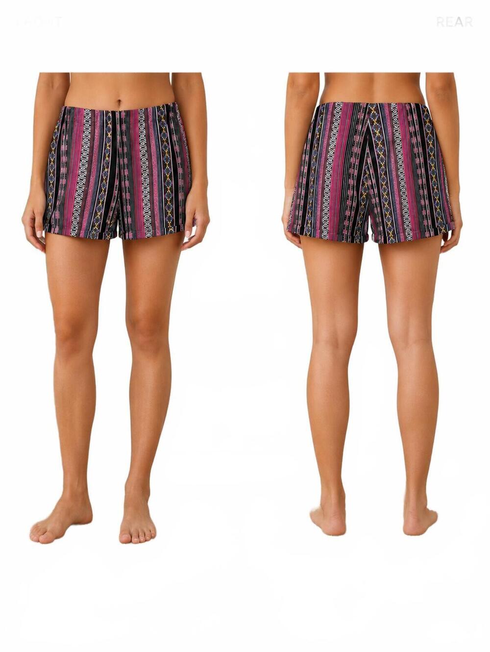 Francesca’s Ladies High Waist Black Tribal Print Shorts Cuffed Side Zip Closure